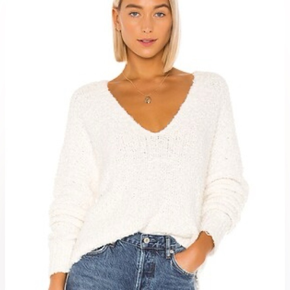 Free People Cream V-Neck Sweater